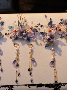 Purple Glass Hanfu Hair Accessories Set Ancient Chinese Style Fairy Tale Beauty Hair Combs And Pins Vintage Court Fashion