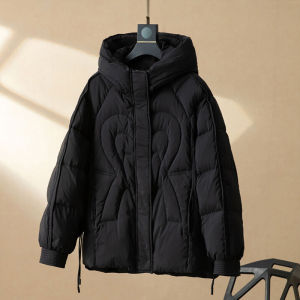 Shalldoer | Black Heart Printed Flattering Hooded Padded Jacket
