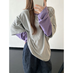 Contrast Patchwork Fake Two-piece Relaxed Drop-shoulder Casual Tee