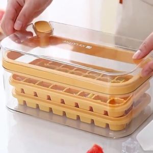 SG READY STOCK 64 Grid Ice Mold And Storage Box Silicone Square Double Layer Ice Cube Maker Ice Cube Mold One Key Ice Out Mould Ice Box