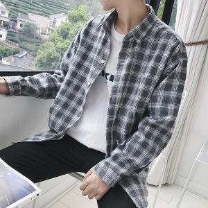 Big Sale Leak-Picking Spring and Autumn Plaid Shirt Mens Long-Sleeved Shirt Thin Coat Korean Style Trendy Loose and Handsome