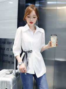YAOMUHUA | Design Elegant Waist Shaping Interview-Friendly Shirt Three Quarter Sleeve