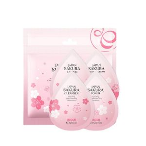 LAIKOU Japanese Cherry Blossom 4-Step Skincare Set - Cleanser + Cream + Toner + Lotion for Deep Hydration & Radiance (Travel-Friendly Whitening Routine)