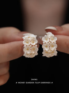 French Floral Pearl Stud Earrings Elegant Vacation Style Unique Personality Exquisite Ear Jewelry Silver 925 Handmade