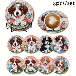 other | 8 Pieces/Set of Diamond Art Painting Coasters with Brackets DIY Animal Dog Pattern Diamond Art Coasters Suitable for Both Adul
