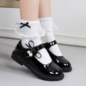 Black Leather Shoes for Girls Student Performance Ready British Style Breathable Princess Shoes Low Cut round Toe Flat Heel