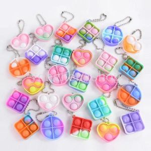 【Hot Sale】5pcs/set Silicone Mini Pop Fidget Toys with Keychain Finger Press Pressure Relief Bubble Toddler Sensory Toys Kids Gift Classroom Prizes
