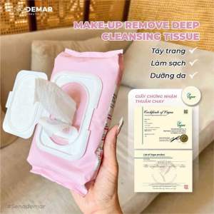 Khăn ướt tẩy trang senademar make up remove deep cleansing sạch lớp trang điểm cấp ẩm cho da hộp 45 miếng ( tặng nạ senaderma 5 miếng )
