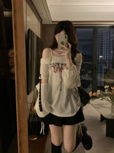 plus Size American Retro Spicy Girl One Shoulder Long Sleeve T-Shirt Womens Fashionable Autumn New Style Trendy Top