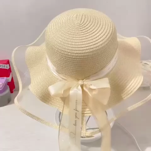 #BHT-01 Wide Brim Bowknot Ribbon Beach Hat Ladies Summer Outdoor Sunshade Breathable