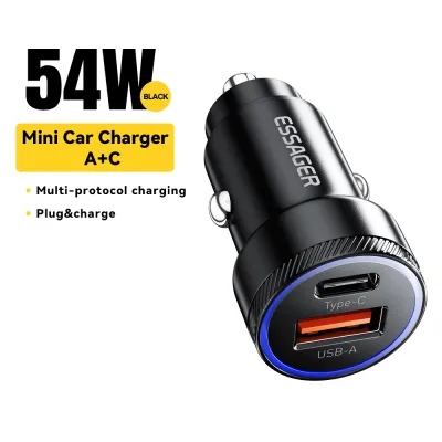 Essager 54W USB Car Charger 5A Fast Charge 3.0 QC SCP AFC 30W USB Type C Quick Charging For Xiaomi poco iPhone Huawei Samsung