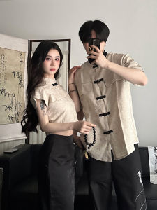 Trung Quốc Mới Zen Tea Art Sửa Đổi Sườn Xám Phù Hợp Với Trang Phục Mùa Hè Tay Ngắn Thiết Kế Trang Phục Cặp Đôi One Váy One Shirt
