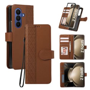 szhaiyu | Flip Leather Wrist Strap Phone Case for Samsung Galaxy Z Fold 8 Ultra 7 6 5 4 3 Fold7 Wallet with Card Holder Protective Cover