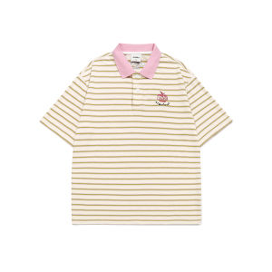 Guuka Summer Stripe Short Sleeve Polo Shirt Mens T-shirt Trendy Dopaamine Embroidery Shoulder Half Sleeve Fit Cotton Youth Fashion