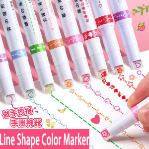 6Pcs/Set Line Shaped Highlighter Roller Tip Curve Liner Marker Pens Graffiti Pen Kawaii Korean Stationery School Office Supplies