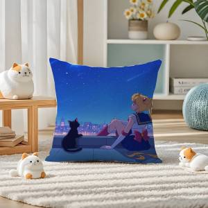 Bandai | Sailor Moon Chibi Moon Anime Plush Pillow Cover Soft Short Plush Cushion Cover For Sofa Bedroom Home Decor Gift Decoration