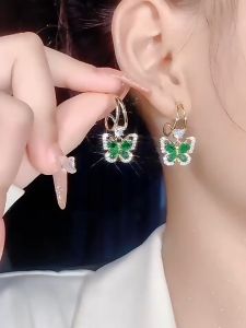 Anting Kupu-kupu Zirkon Hijau Retro untuk Wanita