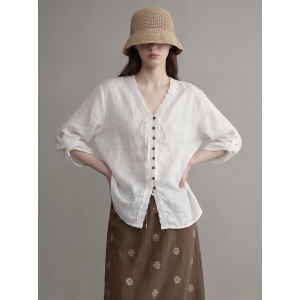 GULILI | Relaxed Elegance V-Neck Lace Shirt Floral Skirt Set