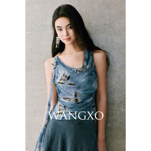 WANGXO | Bộ Áo Lyrical Frill và Đai Cổ Slash Chân Váy Cao Waist bằng Lenzing Lyocell