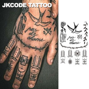 Retro Hieroglyphic Herbal Tattoo Pirate Captain Hand and Neck Tattoo for Men and Women Swallow Eye Spider Leaf Wire Multi-Purpose Tattoo Sticker Long-Lasting Waterproof for 15 Days