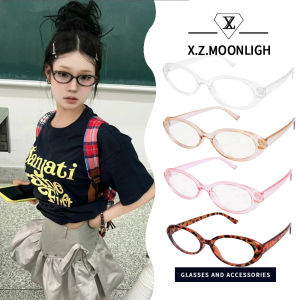 X.z.moonligh แว่นตาแบบแบนตาแมวรูปไข่ย้อนยุคสำหรับผู้หญิงกรอบขนาดเล็กกรอบแก้วกระจกแบนรูปแมว