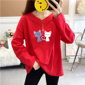 ผู้หญิง สีขาว เสื้อยืดแขนยาว Pure ผ้าฝ้าย คอวี หลวม Fit Thin สไตล์เกาหลี เสื้อท่อนบน ทันสมัย เสื้อเบสสําหรับฤดูใบไม้ผลิ/ฤดูใบไม้ร่วง