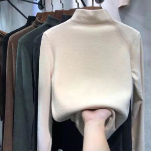 Thermal Top for Women Heattech Long Sleeves Velvet Shirt Solid Color Top Long Sleeved T-shirt Women Velvet Slim Fit Long Sleeve T-shirt Top