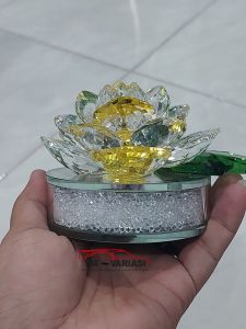 Pajangan Ornament Hiasan Bunga Rose Daun Crystal Daimond Premium Putih Kuning