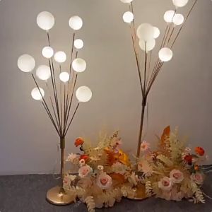 11Pcs Wedding Props Luminous Wedding Party Multi Floor Lamp White Ball Road Lead Light Wedding Stage Iron Art Electric Gold Plated
