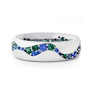 Huitan Vintage Rings Full Paved Green/Blue CZ Stone Luxury Band Womens Ring Party Anniversary Birthday Gift for Mom New Jewelry
