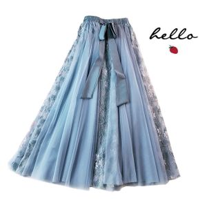 Starry Sky Dress High-End Crafted Womens Half-Length Pear-Shaped Gauze Net Long Dress with Bow Details for Summer Parties