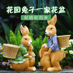 Rabbit Shaped Resin Garden Ornaments Outdoor Flower Pots Creative Craft Decorative Accessories for Courtyard And Zoo Garden