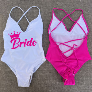 Bride&Team Bride Padded One Piece Swimsuit Monokini Print Bathing Suit Female Swimwear Beachwear