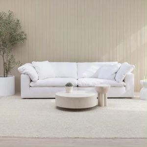 Cozylant Cloud White Cotton Linen Natural Fabric Sofa /3 Seater Sofa for Living Room / Beige White / Lazy Sofa/ Minimalist Scandinavian / Sofa Set