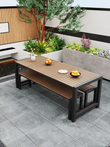 Modern Simplicity Outdoor Courtyard Table Chair Set Plastic Wood Material Deck Garden Patio Furniture Combination