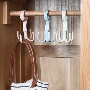 ⭐Sedia Sedia Malaysia⭐Pelbagai Fungsi Berputar Empat Claw Cangkuk Pakaian Scarf Tali Pinggang Beg Utama Kasut Hat Penyangkut Almari Rumah Organisasi Almari Pakaian Ruang Penyimpan Ruang 360 Darjah