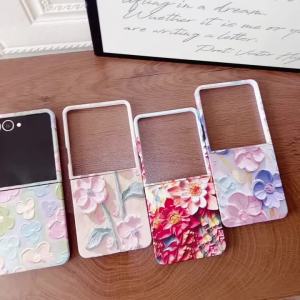 Oil Painting Flower Clear Case For Samsung Galaxy Z Flip 7 6 5 4 3 5G Folding Hard Phone Cover For Samsung Z Flip7 Flip6 Flip3