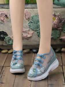 รองเท้าแตะผู้หญิง ทรงสูง รองเท้าแตะแบบสวมสไตล์ย้อนยุค ทรงพื้นนุ่ม ผ้าตาข่าย รองเท้าแตะแบบสวมสำหรับฤดูร้อน