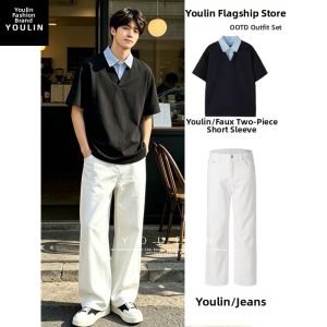 YOULIN | Two-Piece Splice Short Sleeve Polo Shirt