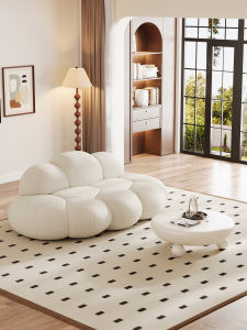 Cloud Shape Lamb Velvet Sofa Middle-aged Milk Cream Style Straight Row Popular in Clothing Stores And Homestays Non-reclining Fabric Couch