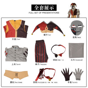 Game Kingdom of Marionettes Jestyn Cosplay Clown Puppet Costume Hat Full Set Uniforms Halloween Mens Clothes Gloves Props