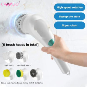 Cammuo 5-In-1 Multifunctional Electric Cleaning Brush Usb Charging Bathroom Wash Kitchen Cleaning Brush Tool Dishwashing Bathroom Brush