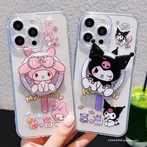 Sanrio Cartoon Kuromi Melody 13 Young Adult Heart Bracket 14 Wireless Charging Magnetic Suction Suitable for Apple 15 Phone Case Iphone16promax Fine Hole All-Inclusive Drop-Resistant 11 Protective Case 12