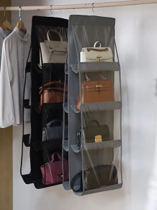 6 Pockets Hanging Handbag Organizer for Wardrobe Closet Transparent Storage Bag