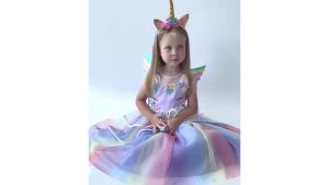 LZH | Kids Girl Rainbow Princess Dress For Carnival Birthday Dress Girls Unicorn Tutu Dress Colorful Mesh Flower Evening Wedding Dress