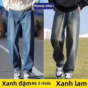 Quần Jeans Nam Ống Thẳng Vintage Phong Cách Đường Phố Mỹ