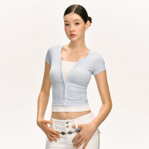 Ariseism American Retro Short Sleeve Slim Fit Womens T-shirt Summer New Style Street Fashion Pure Color Outerwear Top