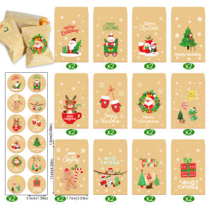 24Sets Mini Christmas Gift Pouch Vintage Xmas Vintage Kraft Paper Bags Santa Claus Fox Candy Treat Bags New Year Party Supplies