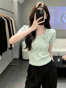 SHUAIYUE | Áo Thun Nữ Ôm Body Thêu Hoa