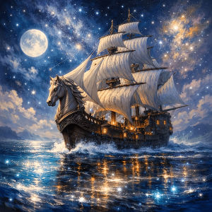 Huacan Full Square Round Diamond Painting Starry Sky Magic Sailor Diamond Mosaic Landscape Complete Kit Handmade Gift